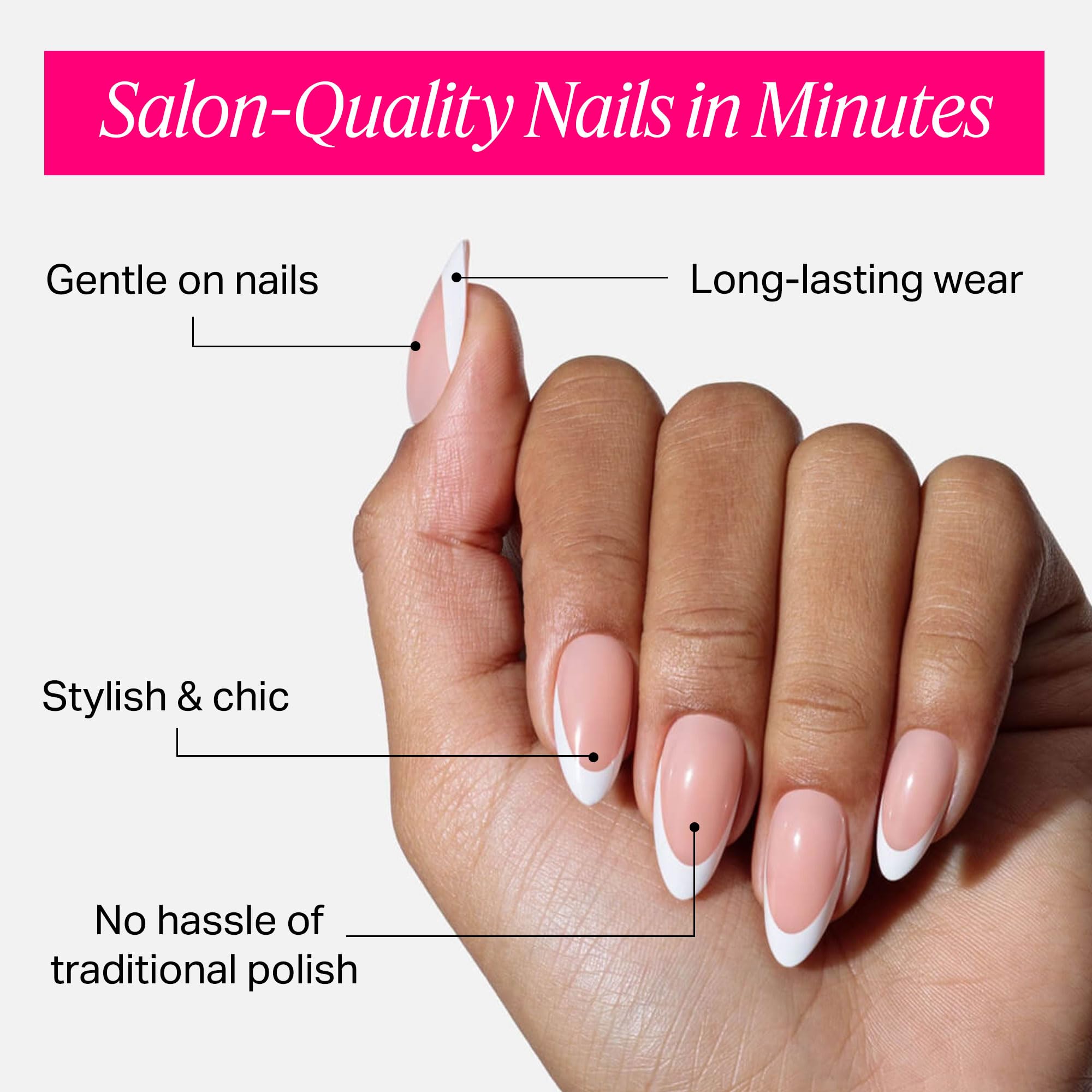 Close-up of Nailboo Frenchie set applying quick DIY manicure