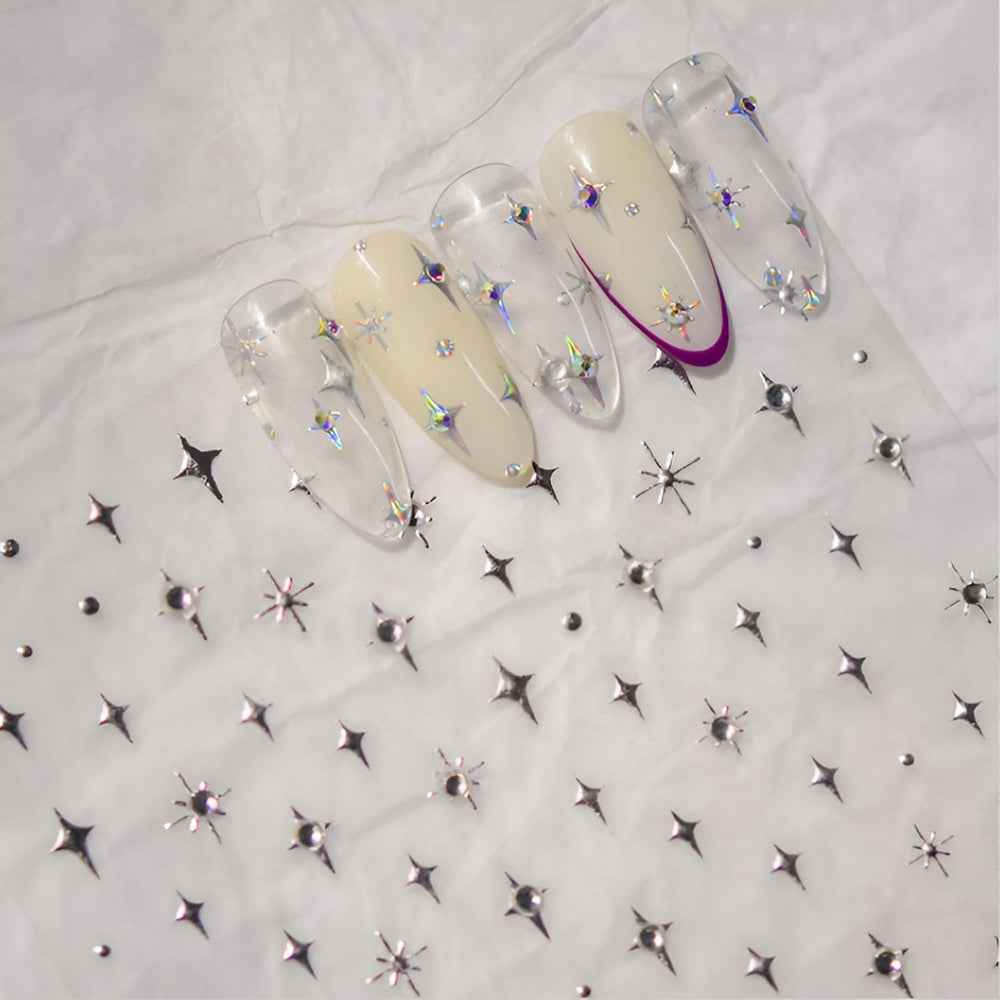Namrec diseño estelar para uñas, efecto aurora plata.