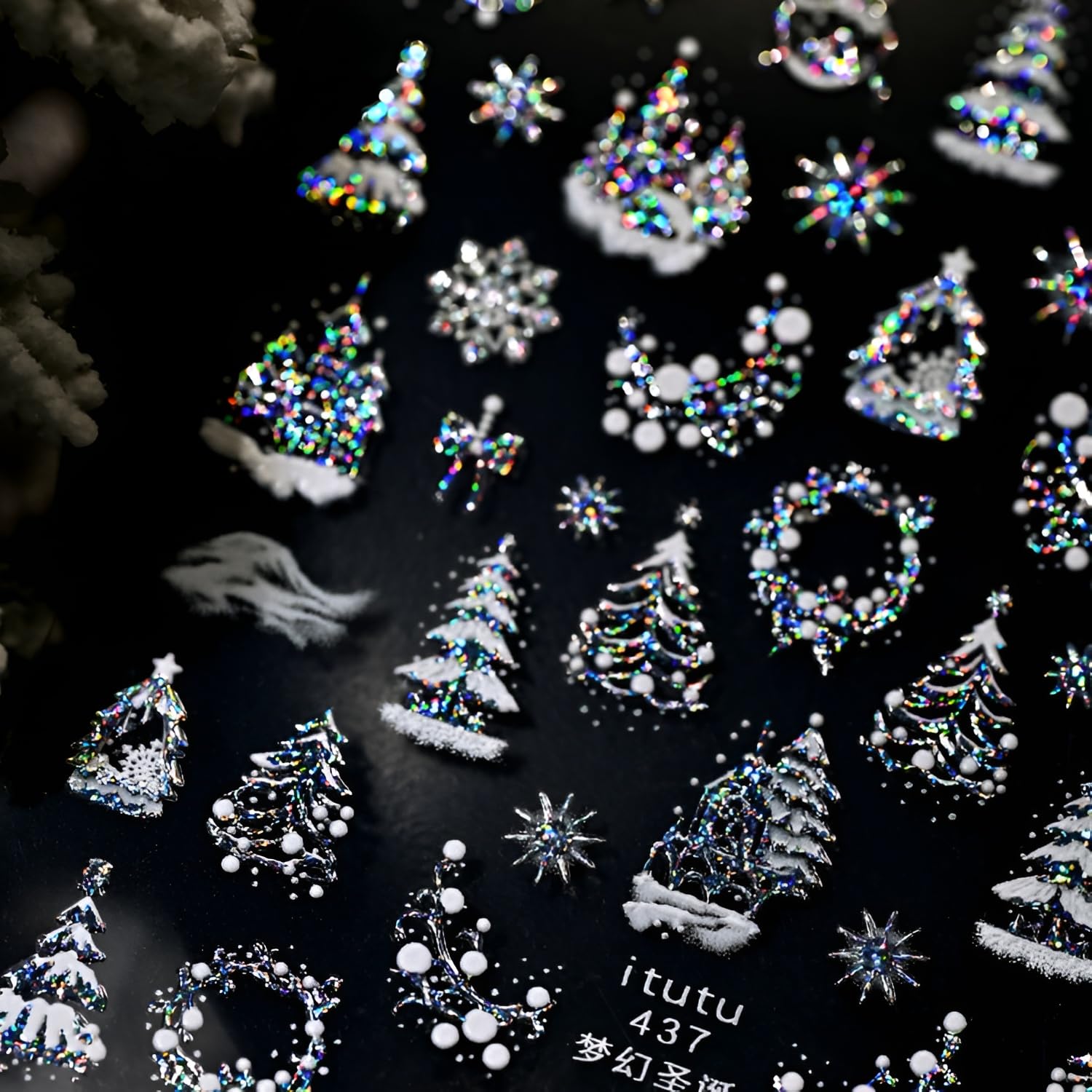 Namrec estampas uñas Navidad árbol 5D para decorar con brillo festivo