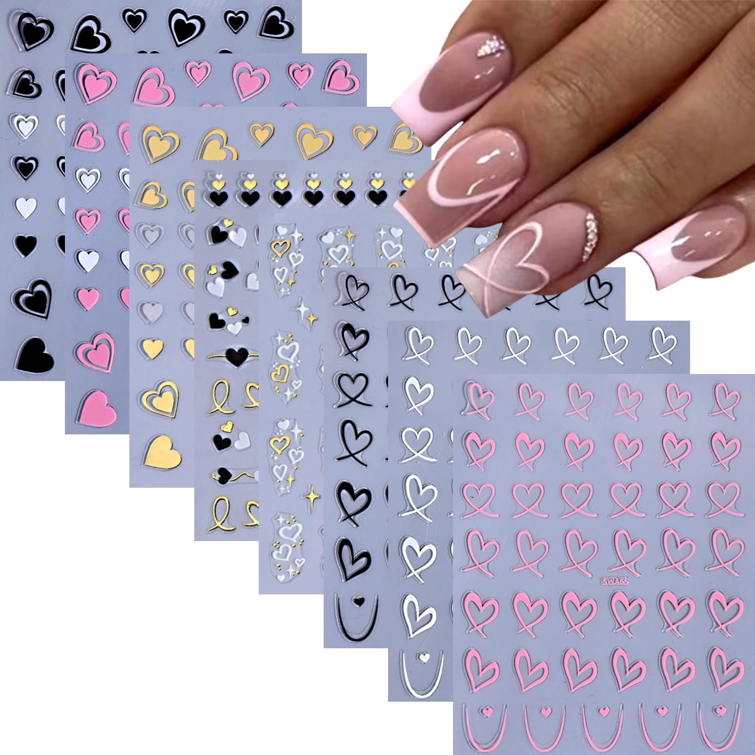 Namrec pegatinas de corazones para uñas, 3D autoadhesivas, ideales para manicuras románticas.