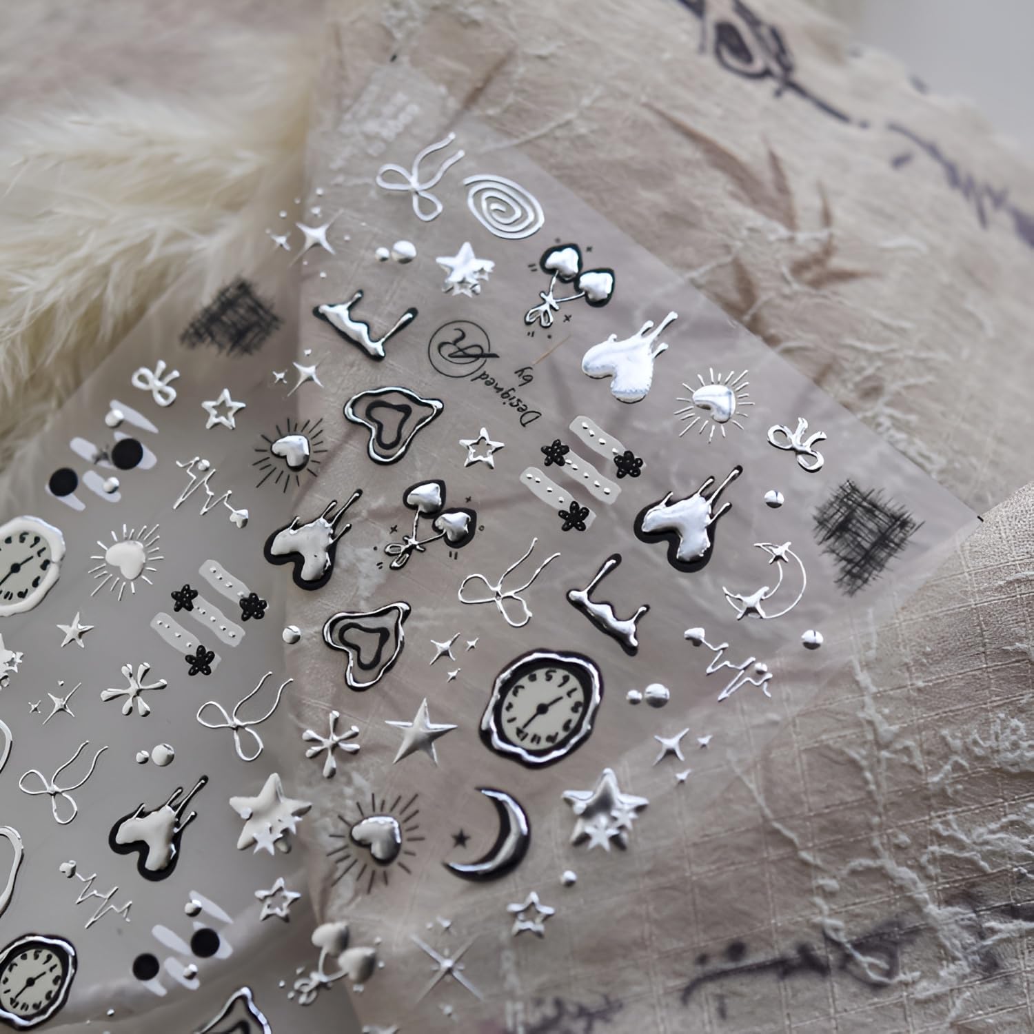 Namrec pegatinas uñas estrella y corazón plata, versátiles para manicura
