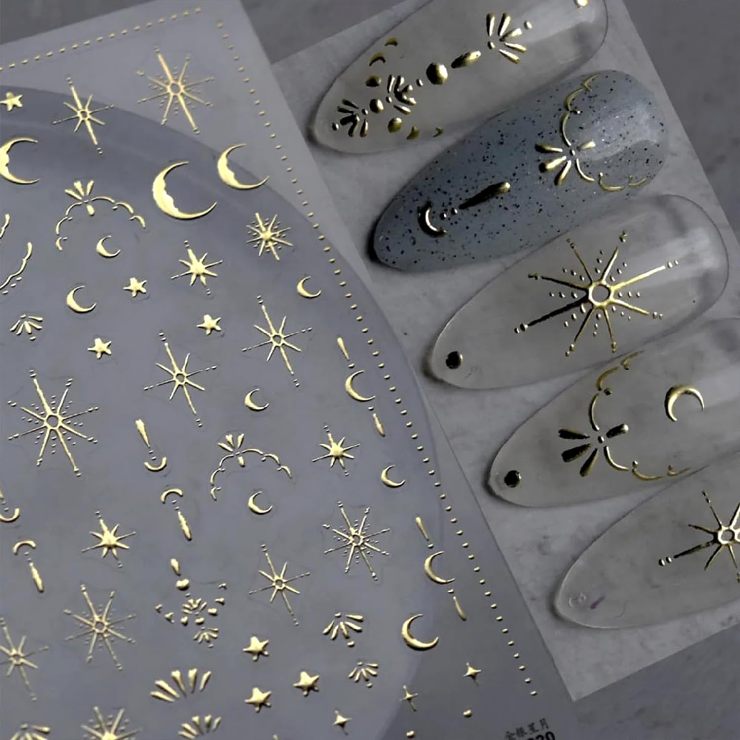 Namrec pegatinas luna-estrella doradas 3D para uñas brillantes.
