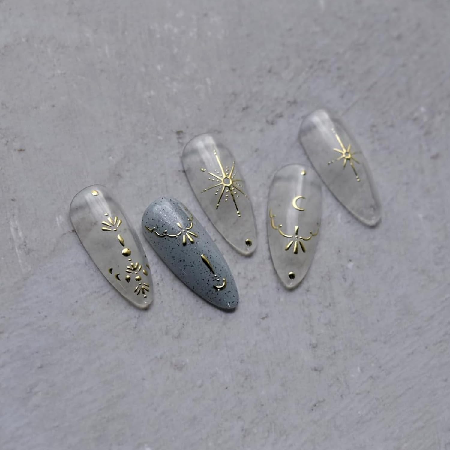 Namrec pegatinas doradas luna-estrella 3D para uñas naturales.