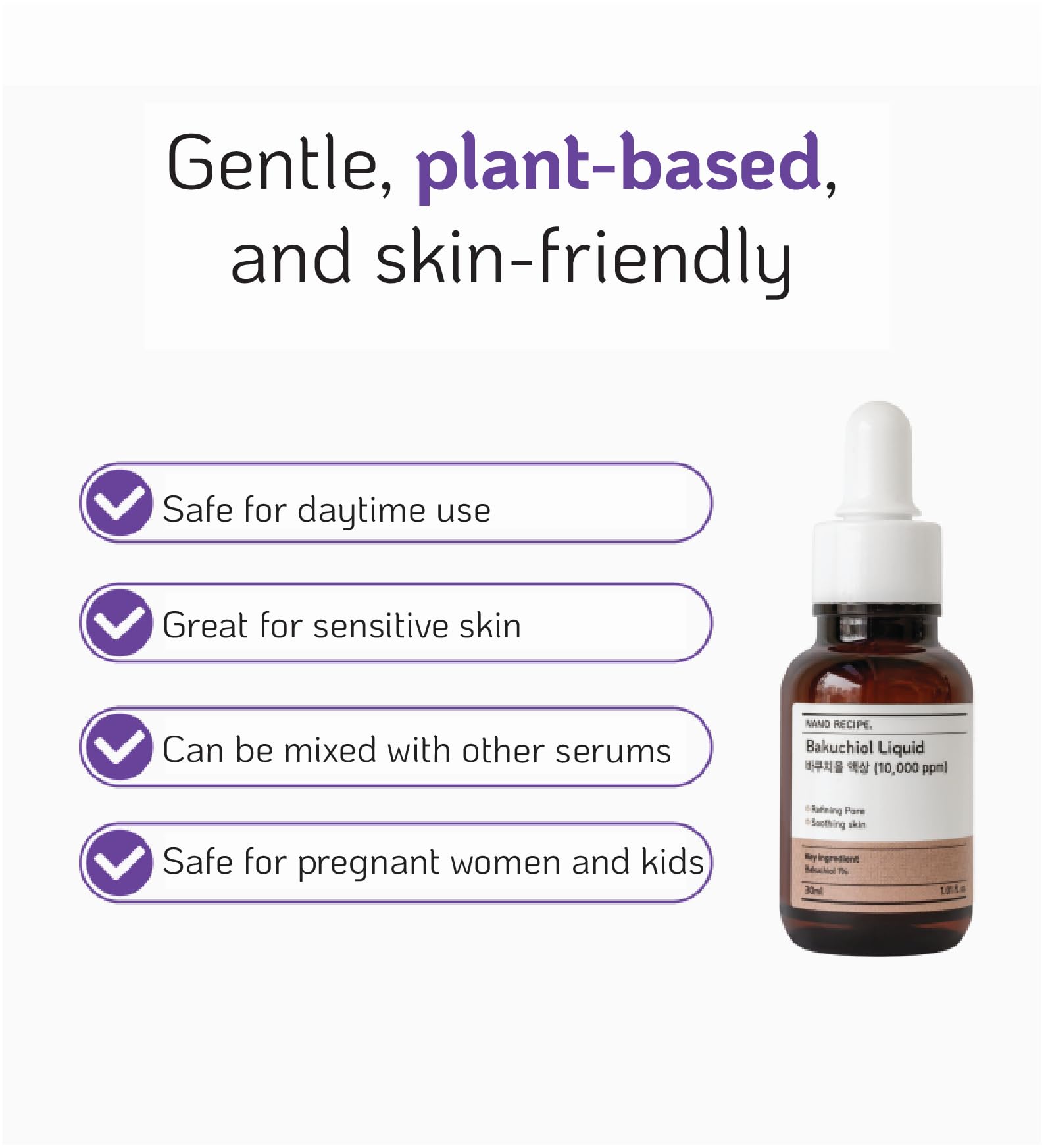 Nano Recipe Bakuchiol Coreano, cuidado de piel suave con beneficios antioxidantes.