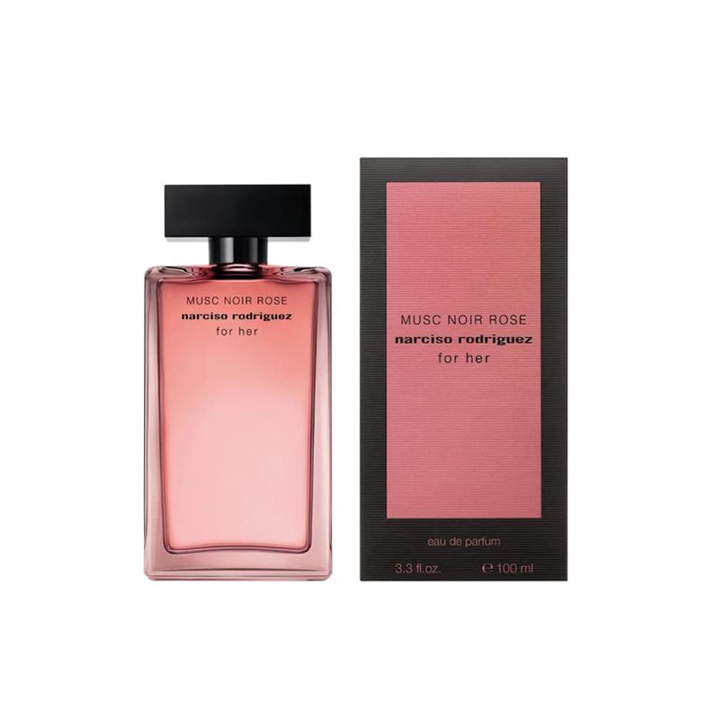 Narciso Rodriguez Musc Noir Rose, envase, aroma duradero para transiciones diurnas.