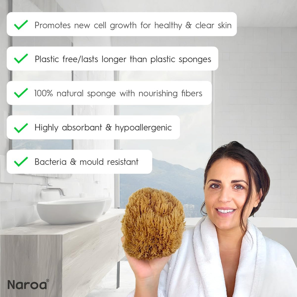 Esponja Naroa de textura nutritiva, genera espuma rica para limpieza agradable