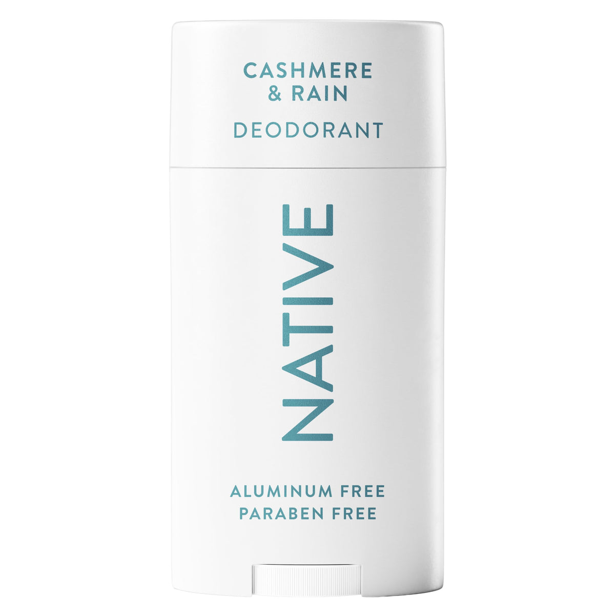 Native Cashmere & Rain deodorant bottle shows a clean, aluminum-free formula for long-lasting freshness.