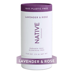Desodorante Native sin plástico, aroma lavanda-rosa para uso diario y frescura.