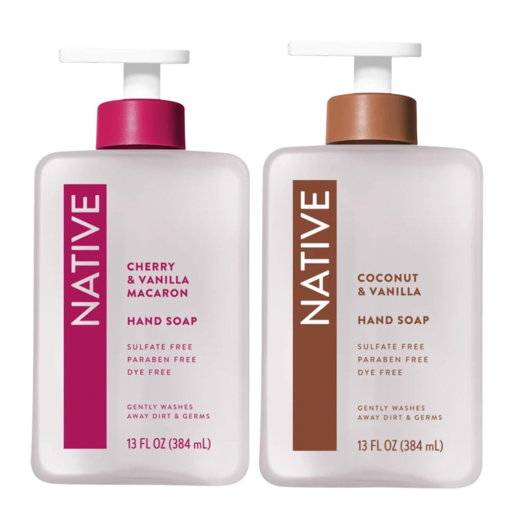 Native hand soap duo bottle featuring Cherry & Vanilla Macaron for refined wash