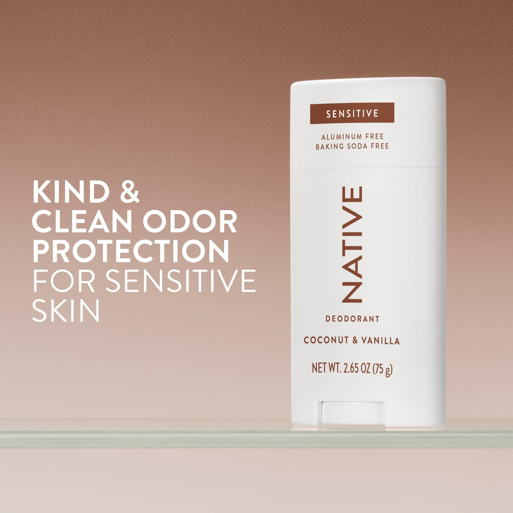 Native Sensitive Desodorante envase posterior, empaque ergonómico para agarre cómodo