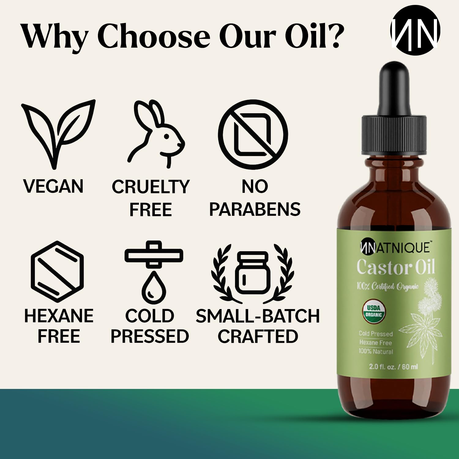 Natnique Aceite de Ricino con etiqueta orgánica USDA