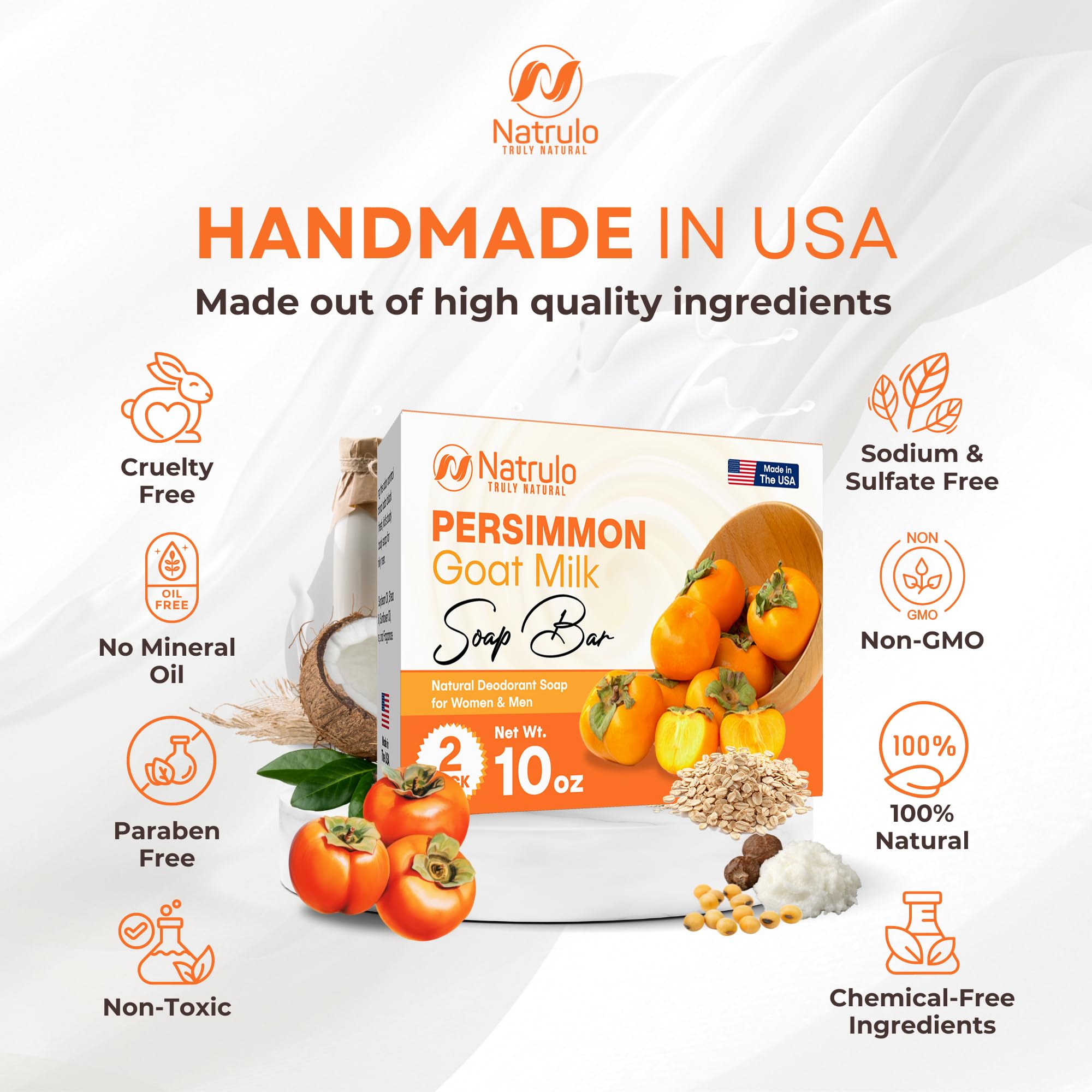 Natrulo Persimmon Barra Jabón - uso diario cómodo para toda la familia.