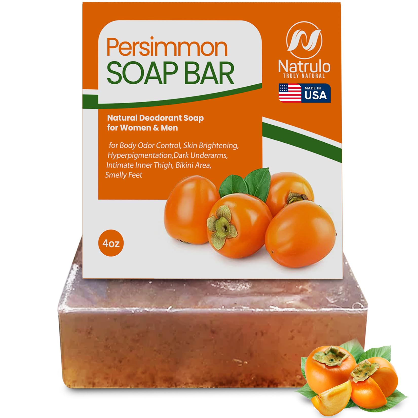 Natrulo Persimon Jabón para Cuerpo: control de olor natural con aroma suave.