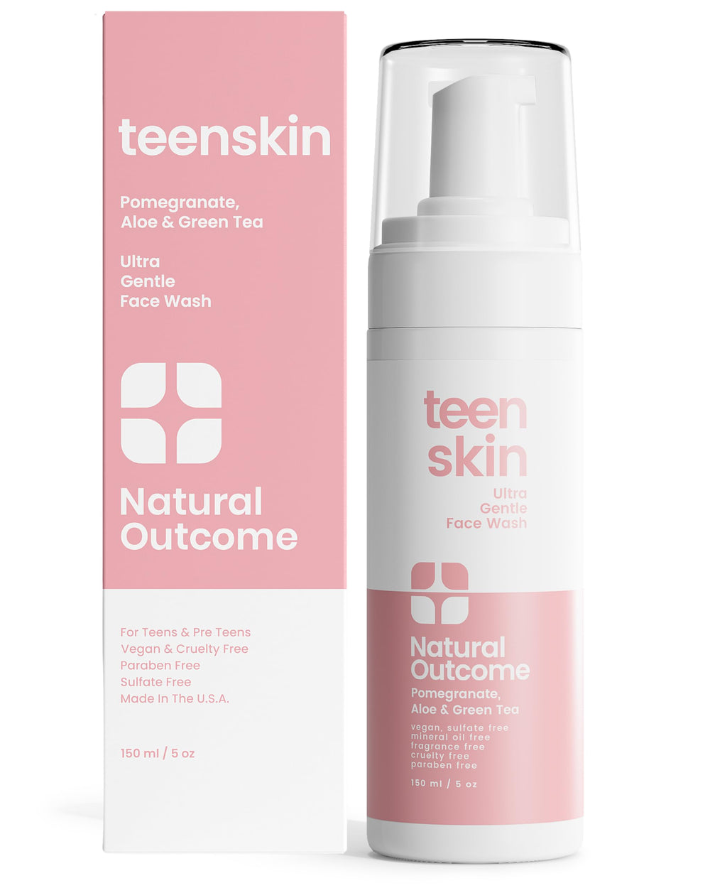 Natural Outcome Teen Skin Ultra Gentle, botella verter, limpieza suave para piel sensible.