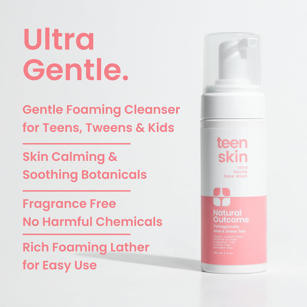 Natural Outcome Teen Skin Ultra Gentle, espuma cremosa para limpieza rápida y cómoda.