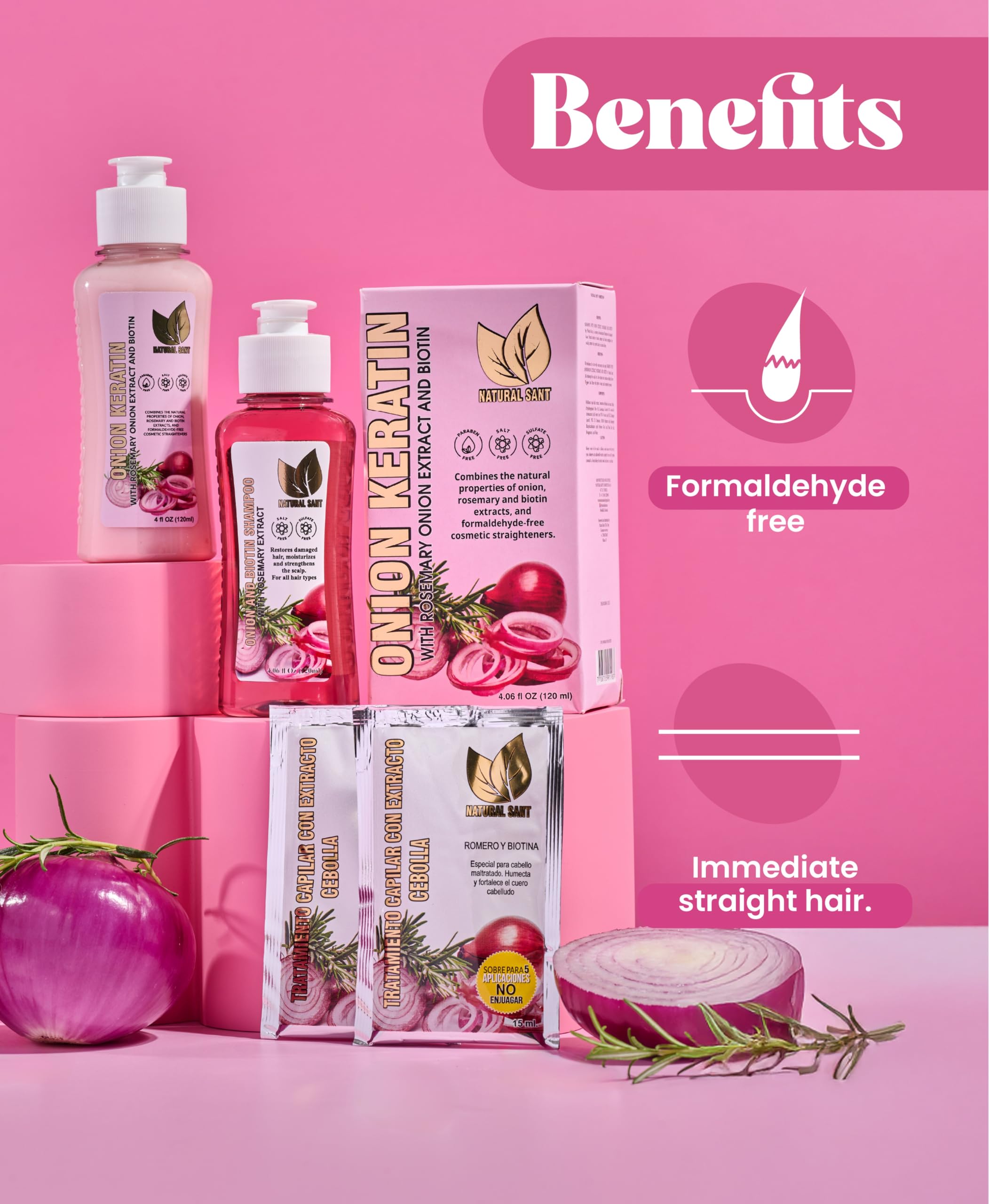 Natural Sant cebolla-queratina, uso diario para cabello más manejable