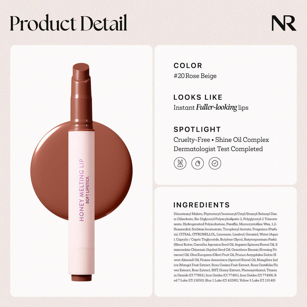 Retoques rápidos con el labial miel-derretido Nature Republic rosa-marrón.