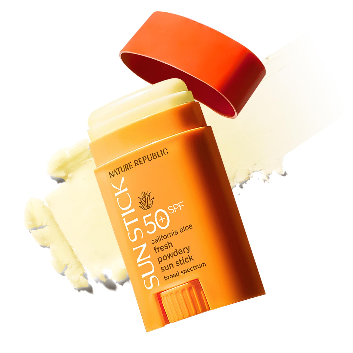 Nature Republic Aloe Fresh Powdery Sun Stick: formato stick deslizante, protección SPF50+ para rostro y cuerpo.