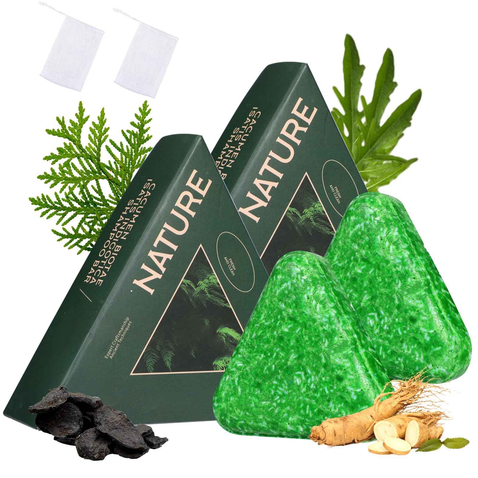 Nature Siete Verde barra champú triangulada para un agarre cómodo en la ducha.