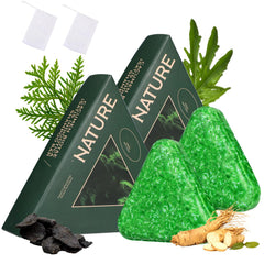 Nature Siete Verde barra champú triangulada para un agarre cómodo en la ducha.