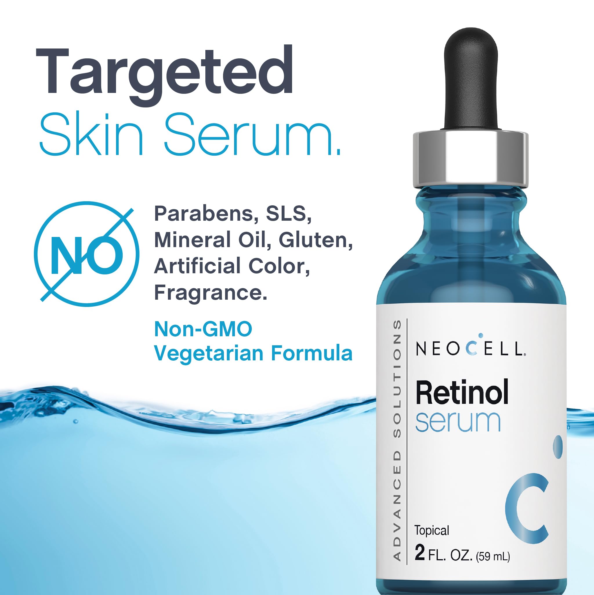 NeoCell Retinol Serum, libre de parabenos y SLS para piel sensible.