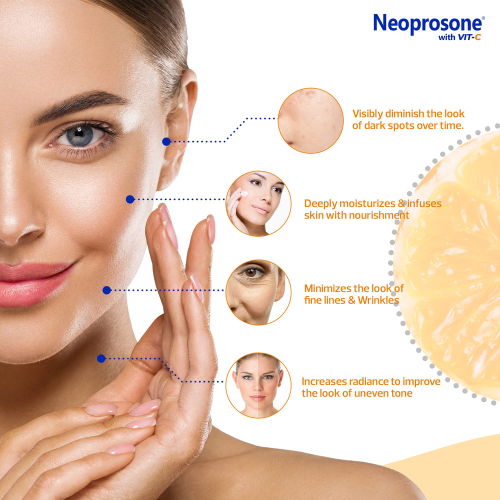 Neoprosone con vitamina C mejora la vitalidad y luminosidad de la piel.