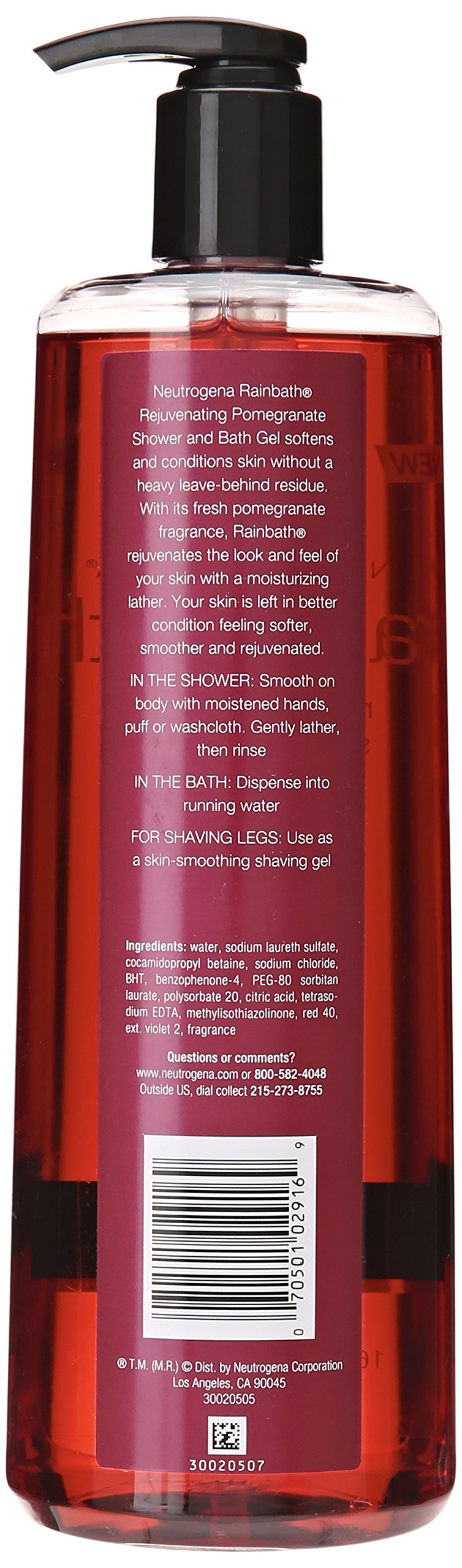 Neutrogena Rainbath Pera y Té Verde, botella 16 oz, fragancia fresca que suaviza la piel.