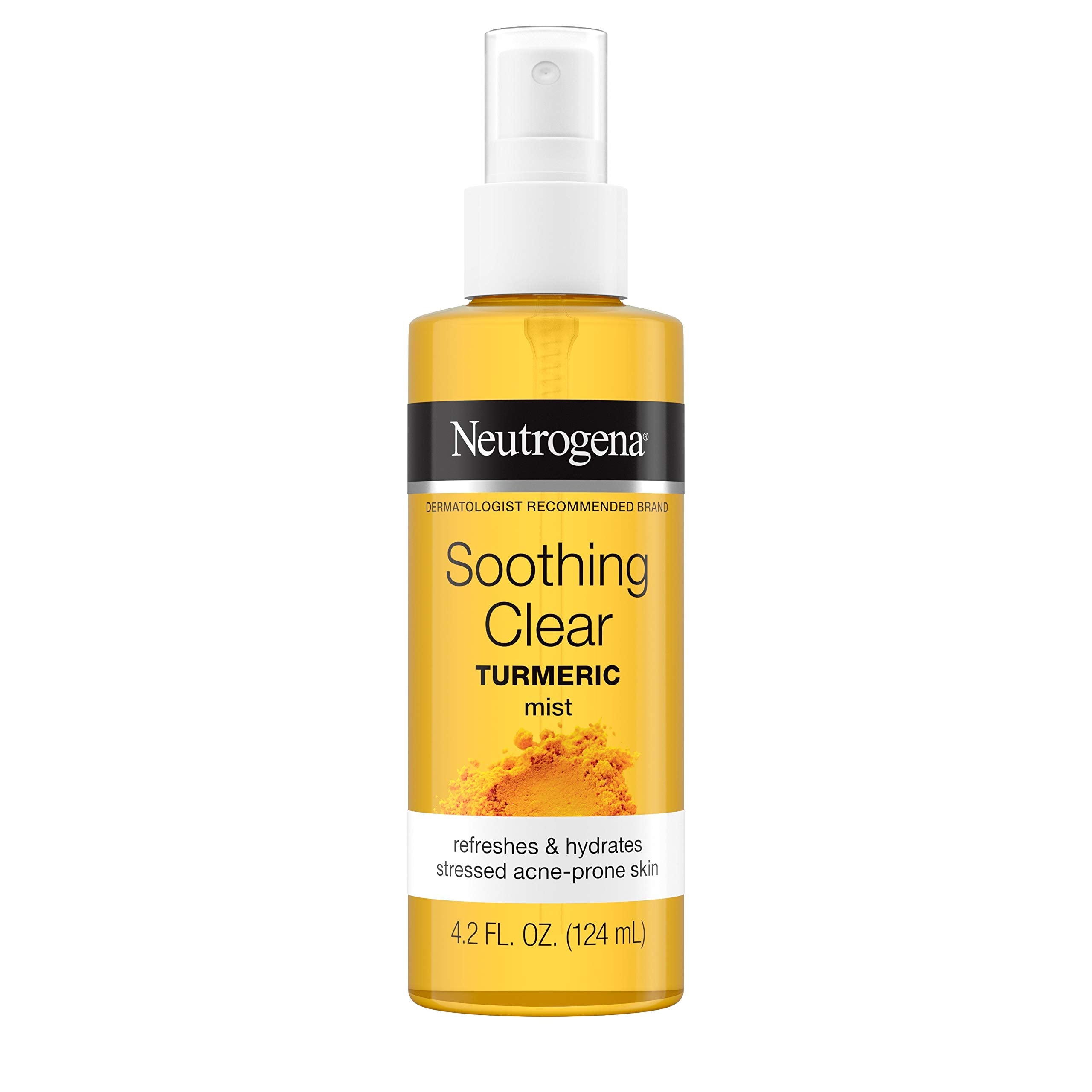 Neutrogena Soothing Clear Turmeric Mist bottle on a bathroom shelf for daily hydration.