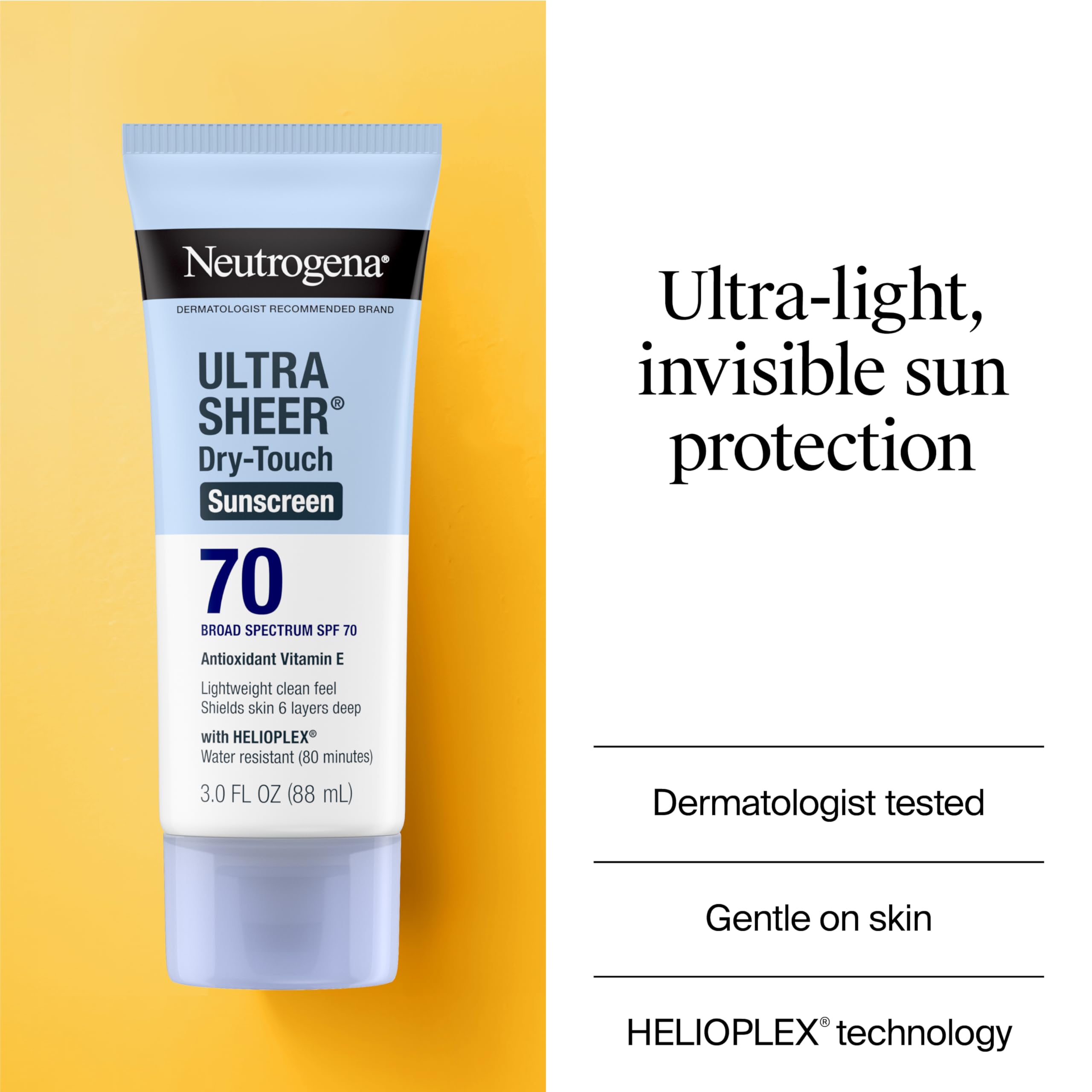 Neutrogena Ultra Sheer Dry-Touch: absorción rápida para piel suave y mate.