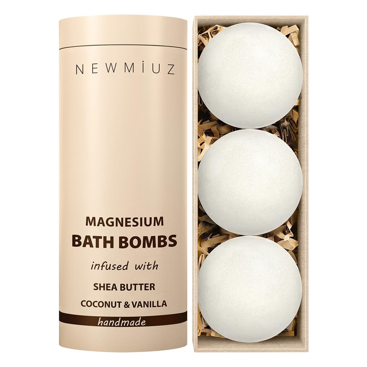 Bombas de baño magnesio vainilla karité coco de New Miuz para spa en casa.