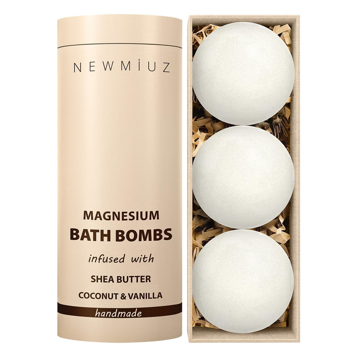Bombas de baño magnesio vainilla karité coco de New Miuz para spa en casa.