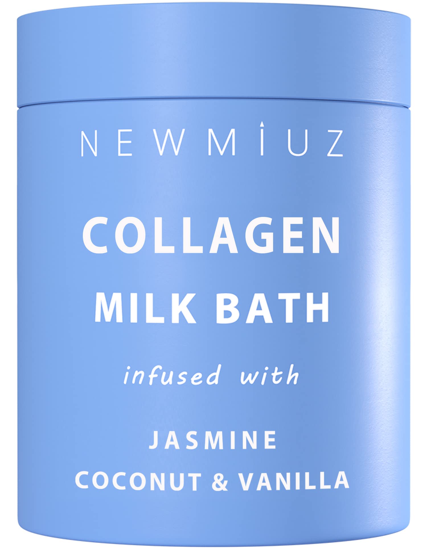 New Miuz crema leche coco con colágeno en frasco, ideal para hidratación de la piel.