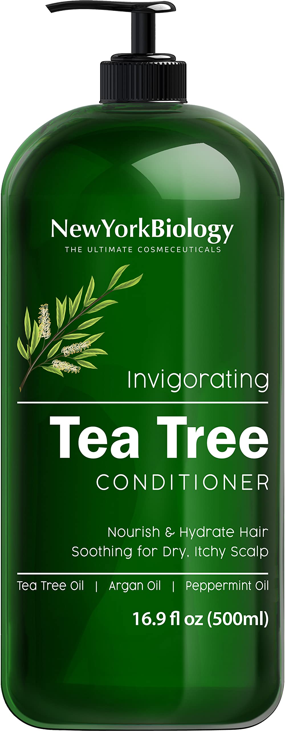 New York Biology Tea Tree Conditioner en botella, hidrata y suaviza el cabello.