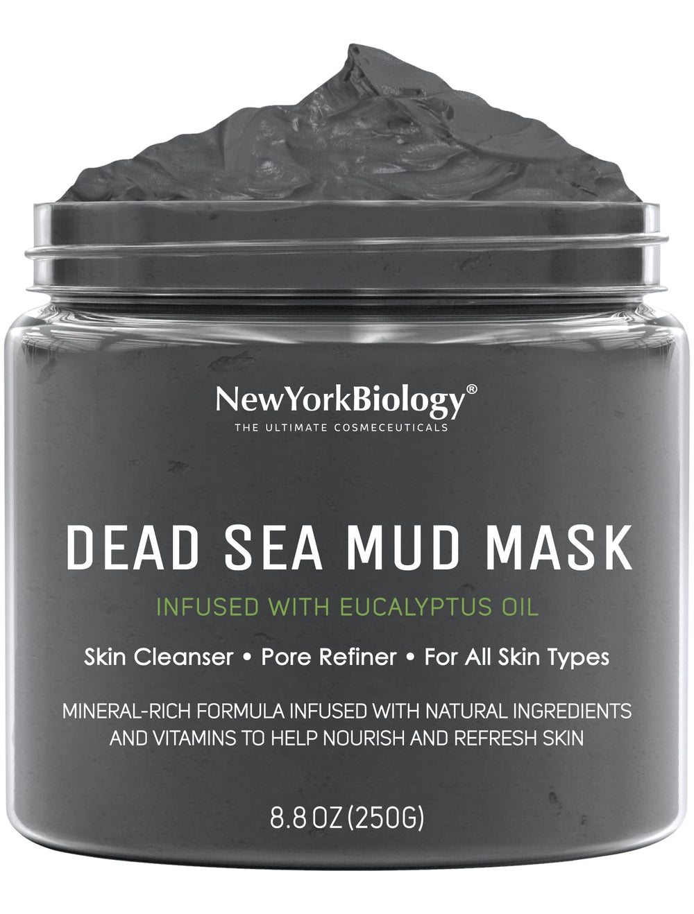 La marca NEW YORK BIOLOGY muestra mascarilla de barro del Mar Muerto para cara y cuerpo, purifica poros.