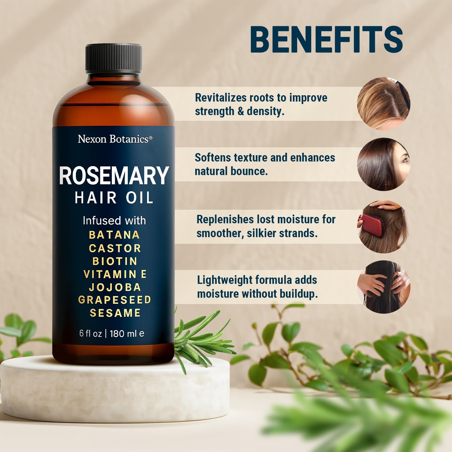 Aceite de Romero de Nexon Botanics, textura ligera que se absorbe rápido.