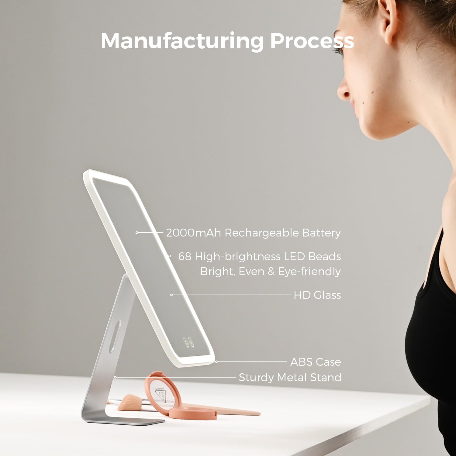 NEZZOE espejo iluminado con soporte ajustable para ángulo cómodo