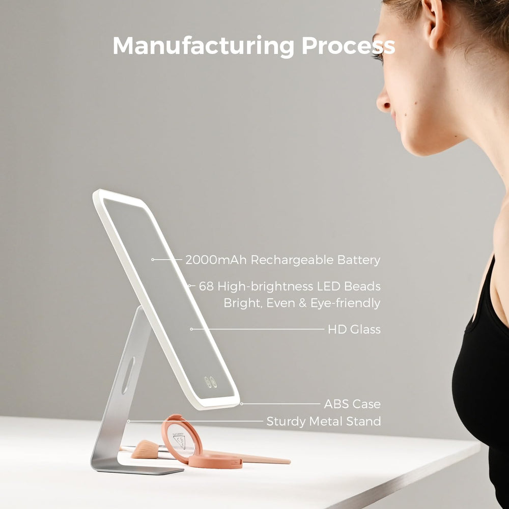 NEZZOE espejo iluminado con soporte ajustable para ángulo cómodo