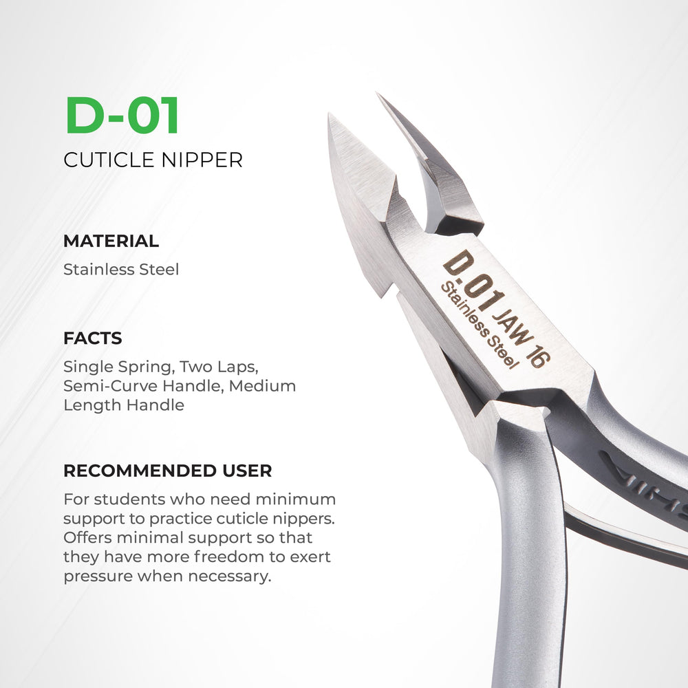 NGHIA corta-cutículas D-01 JAW 16 con acabado plateado para salón profesional.