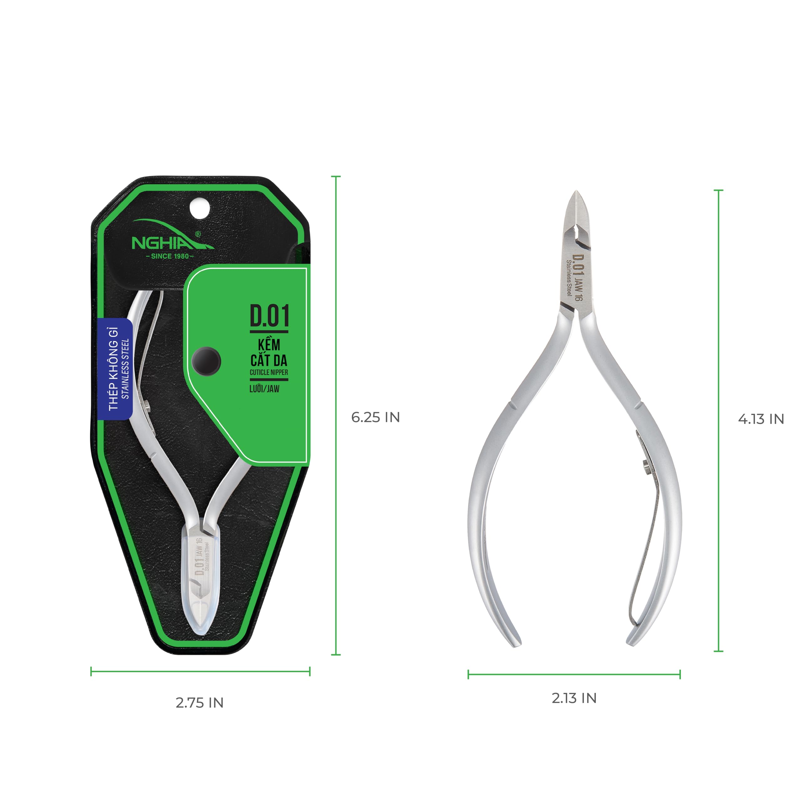 NGHIA corta-cutículas D-01 JAW 16 con mango ergonómico para uso cómodo.