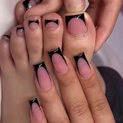 NHIXK uñas de pies frances negras cuadradas para combinar con calzado.