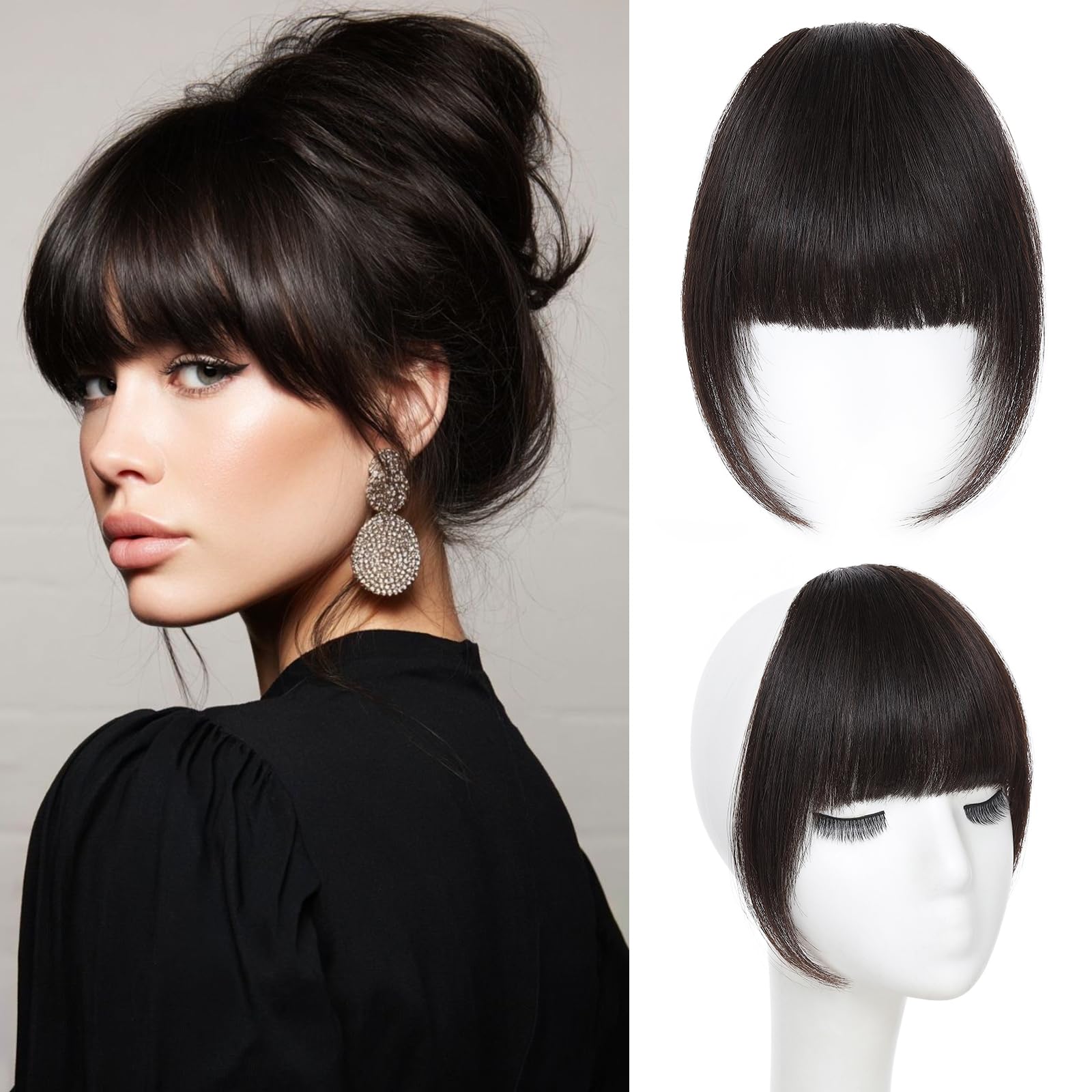 Franja francesa Niceone Hair marrón-negro para un look natural.