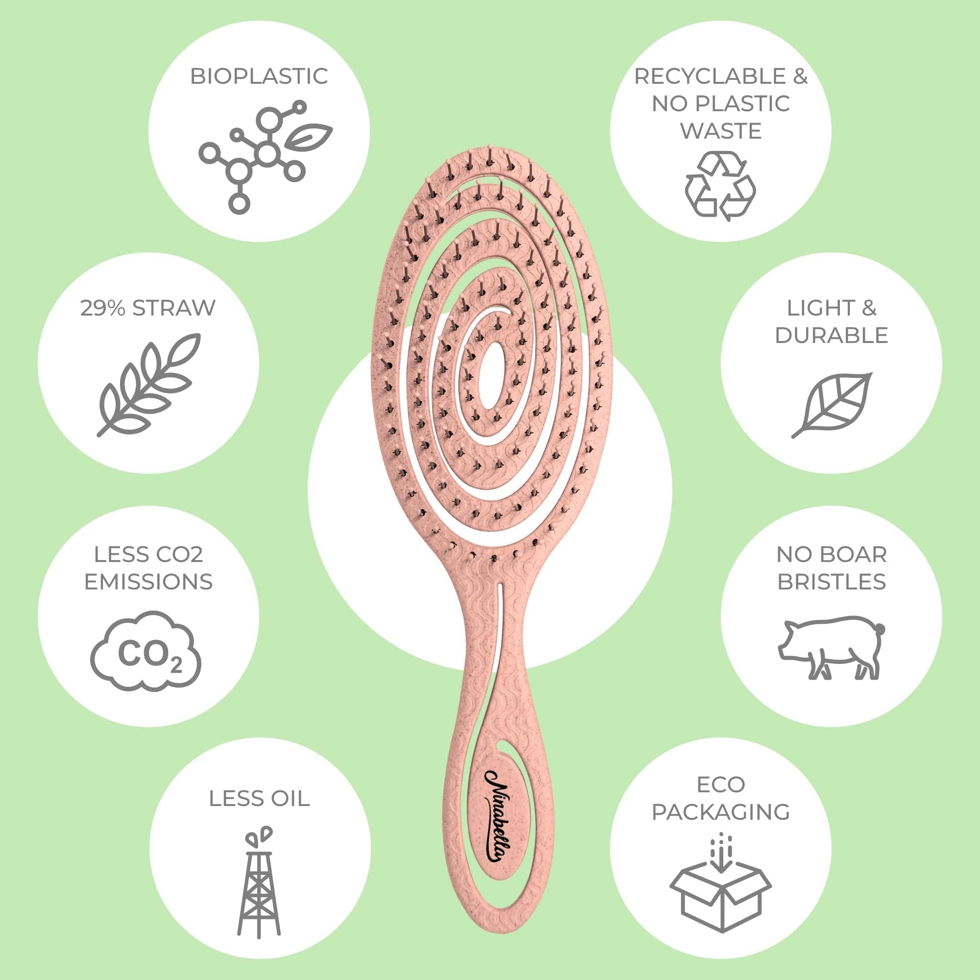 Cepillo Ninabella para rizos y cabello liso, desenreda rápido sin daño