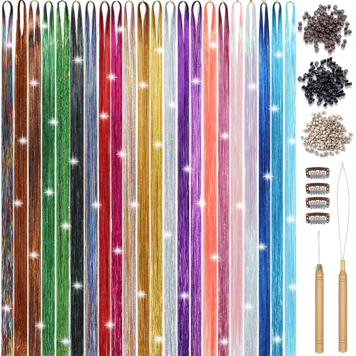 Kit Nineibei Hair Tinsel: empaque completo para crear peinados brillantes en casa