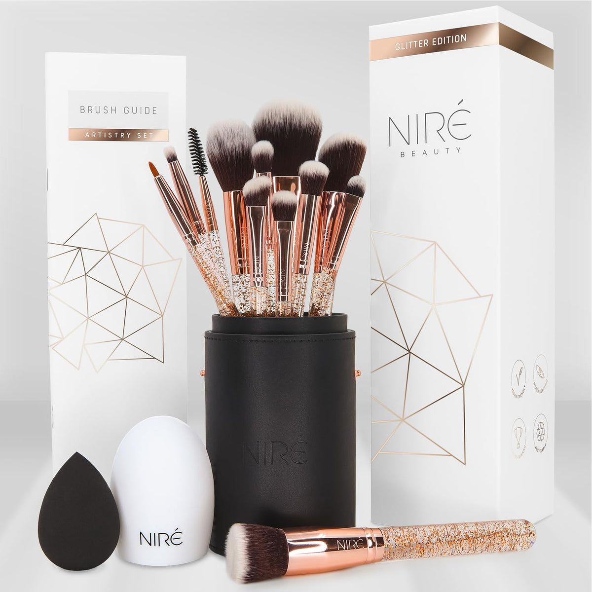 Niré: conjunto de 15 brochas de maquillaje con estuche para uso diario