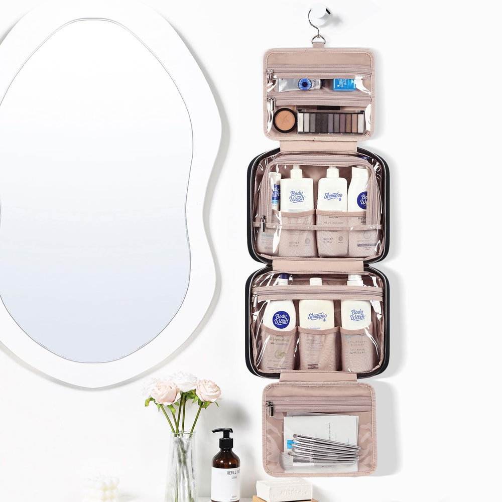 NISHEL interior con 4 compartimentos para cosméticos y productos de cuidado separados.