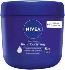 NIVEA crema corporal Nutritiva con aceite de almendra, frente de bote, para hidratación diaria.