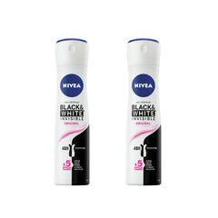 NIVEA Invisible Black White Original two-pack spray in use with quick-dry comfort