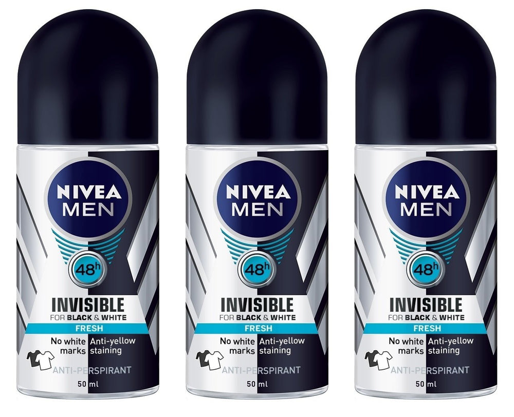 NIVEA Invisible for Black & White 3-bottle pack keeps fabrics looking dark and light with no residue.