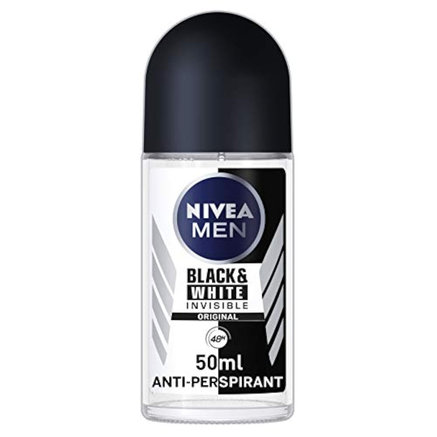 NIVEA MEN desodorante invisible en formato rodillo de 50 ml para negro y blanco, protección 48h.