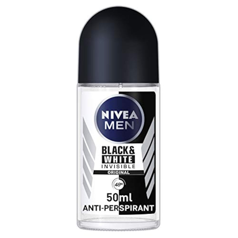 NIVEA MEN desodorante invisible en formato rodillo de 50 ml para negro y blanco, protección 48h.